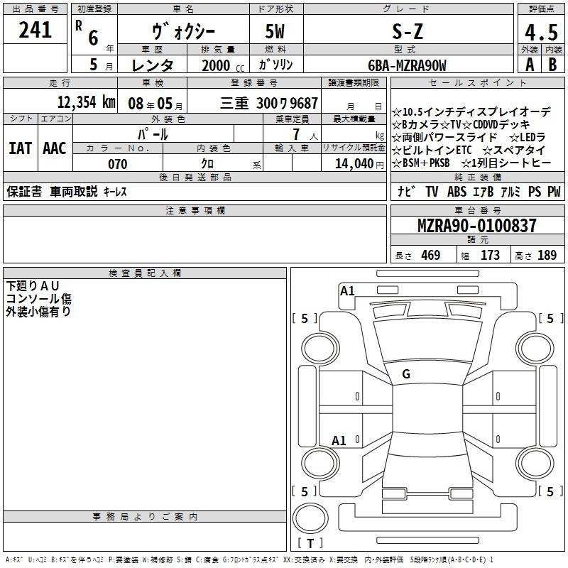 Аукционный лист TOYOTA VOXY 2024