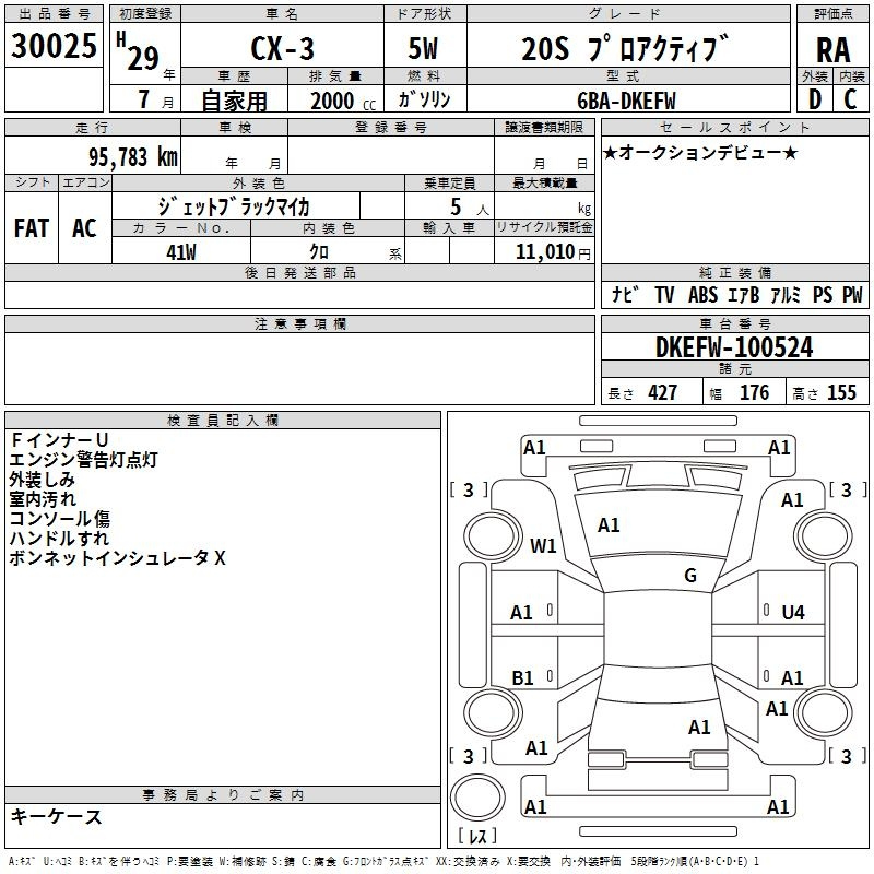 Аукционный лист MAZDA CX-3 2017
