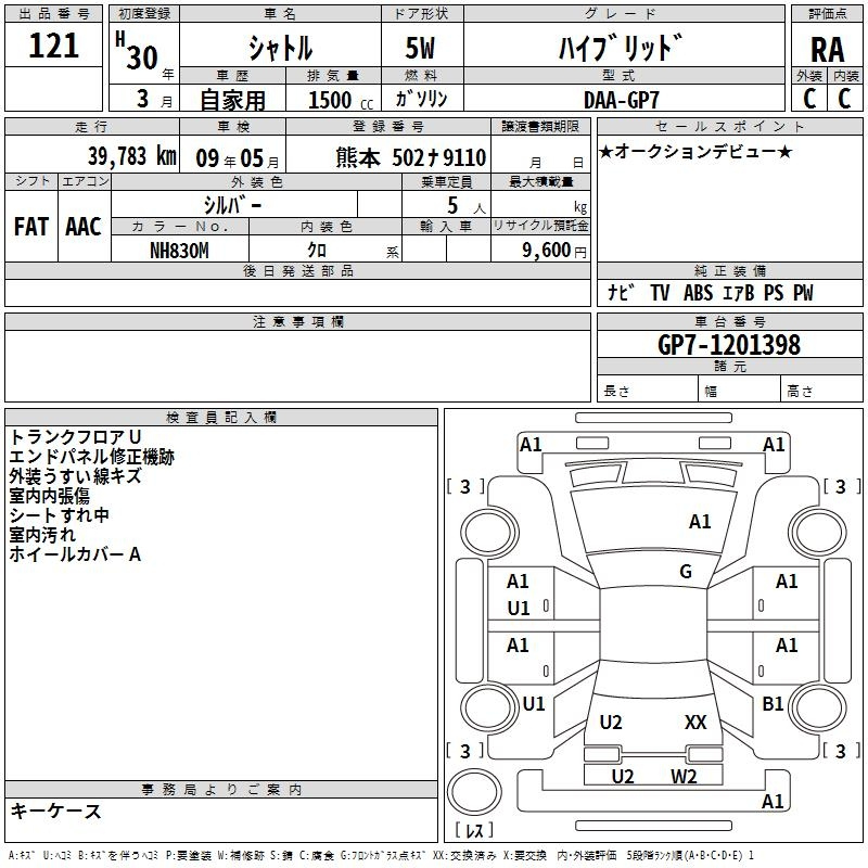 Аукционный лист HONDA SHUTTLE 2018