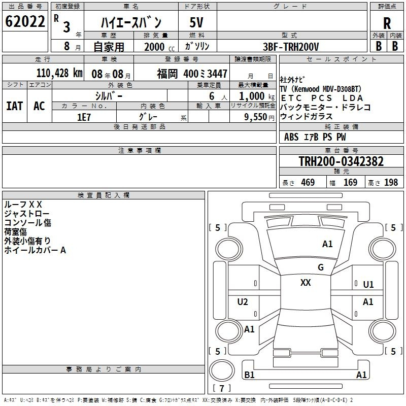 Аукционный лист TOYOTA HIACE VAN 2021