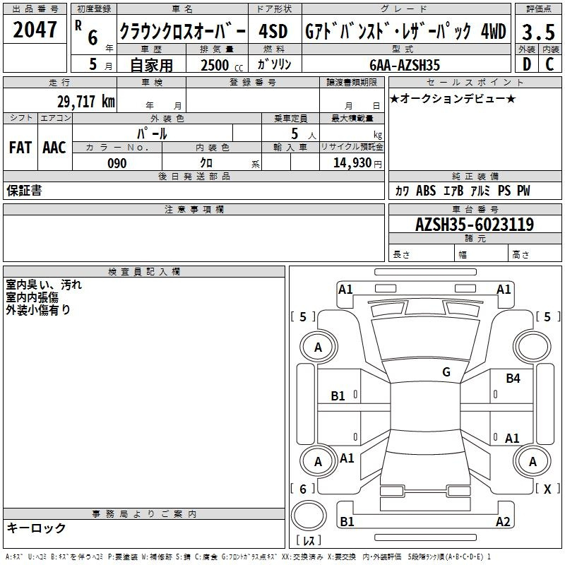 Аукционный лист TOYOTA CROWN CROSSOVER 2024