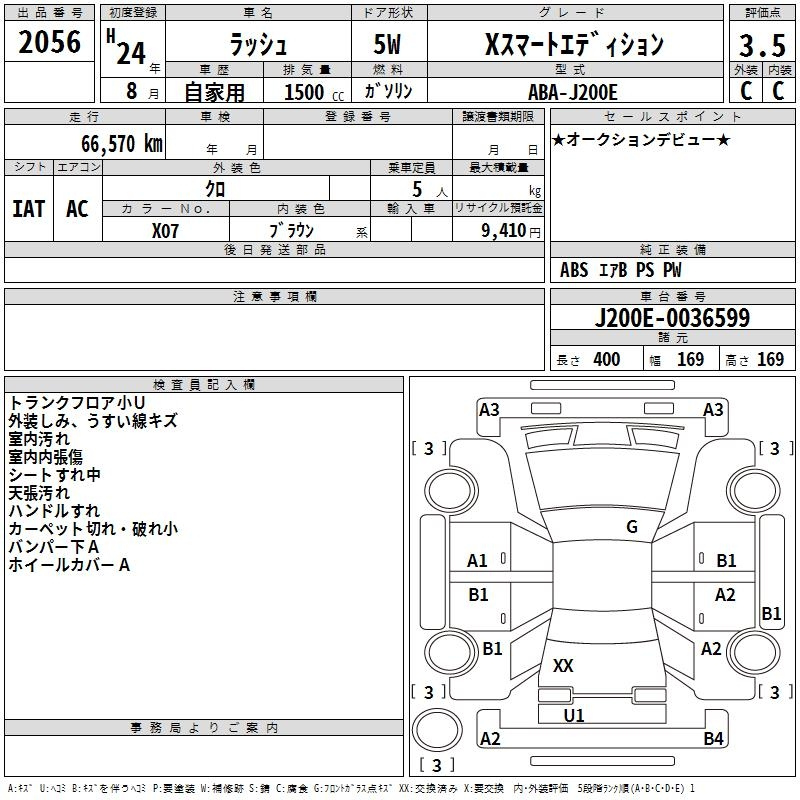 Аукционный лист TOYOTA RUSH 2012