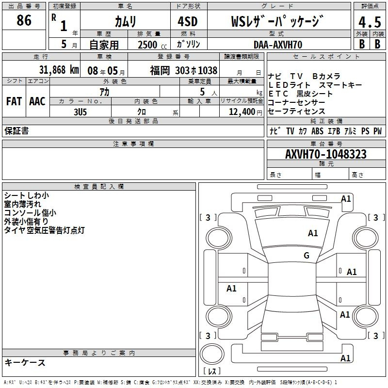 Аукционный лист TOYOTA CAMRY 2019
