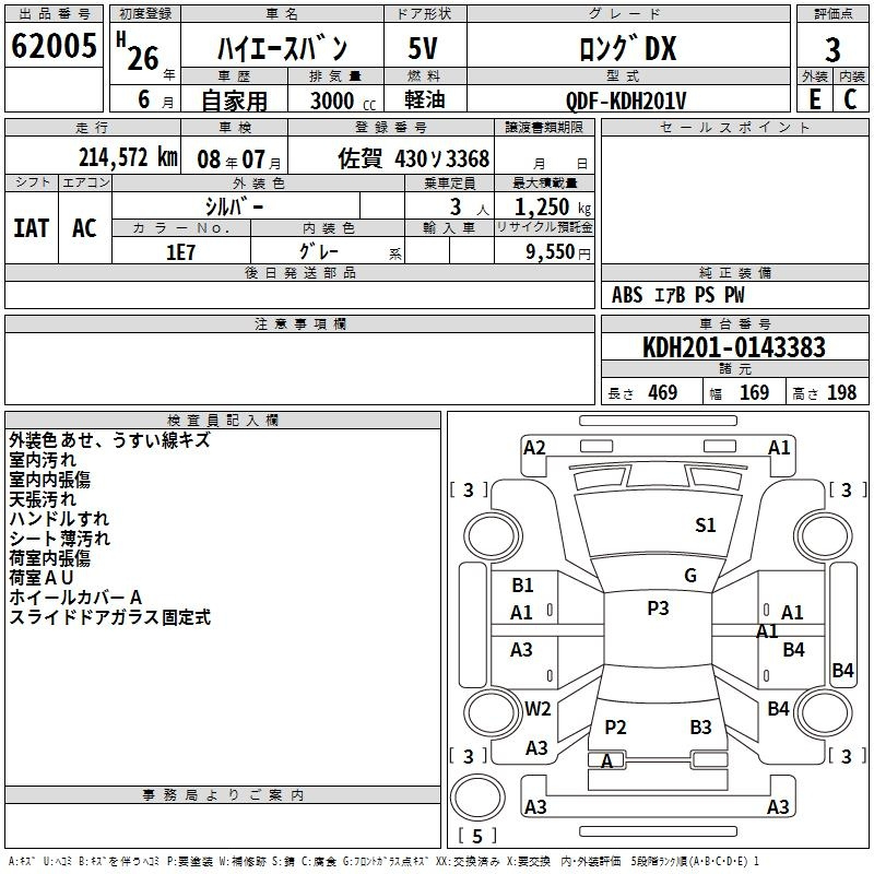 Аукционный лист TOYOTA HIACE VAN 2014