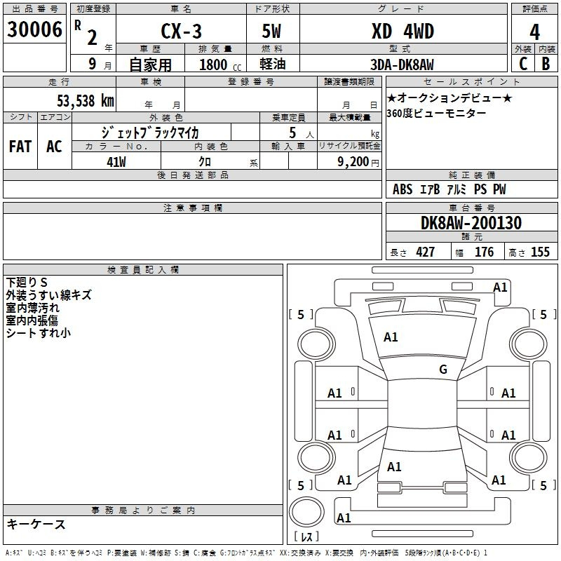 Аукционный лист MAZDA CX-3 2020