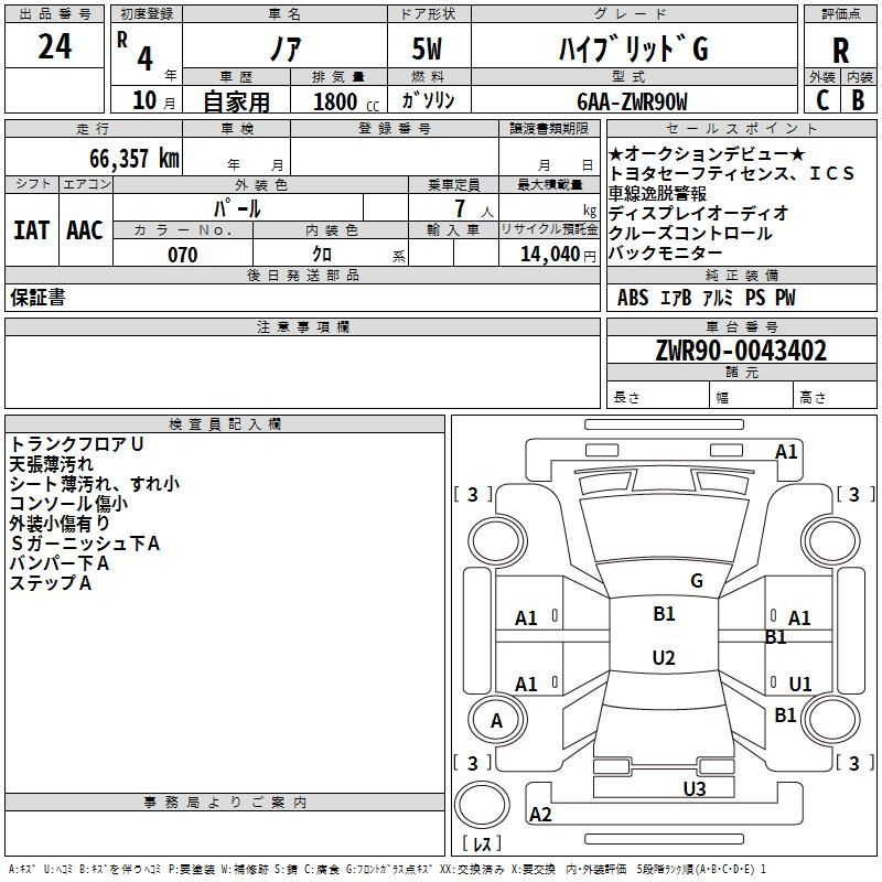 Аукционный лист TOYOTA NOAH 2022