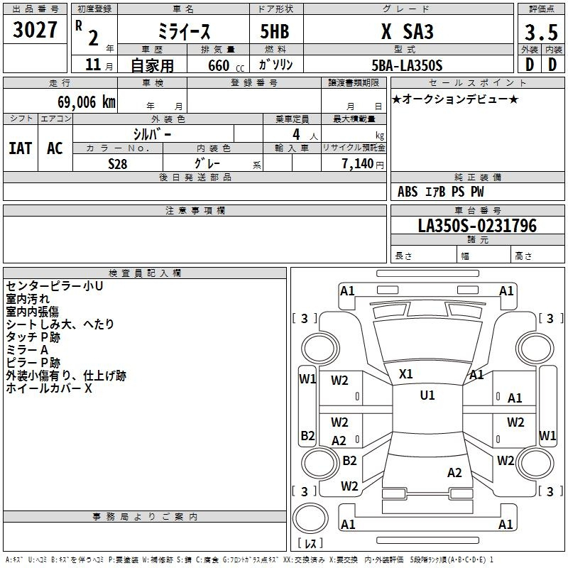 Аукционный лист DAIHATSU MIRA E S 2020