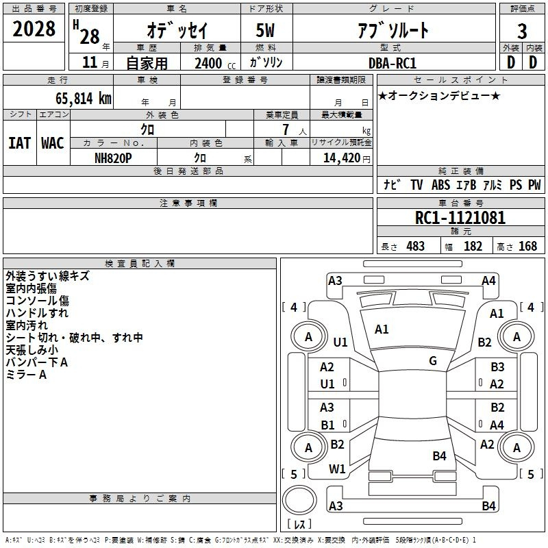 Аукционный лист HONDA ODYSSEY 2016