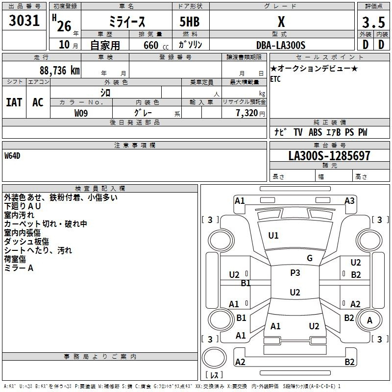 Аукционный лист DAIHATSU MIRA E S 2014