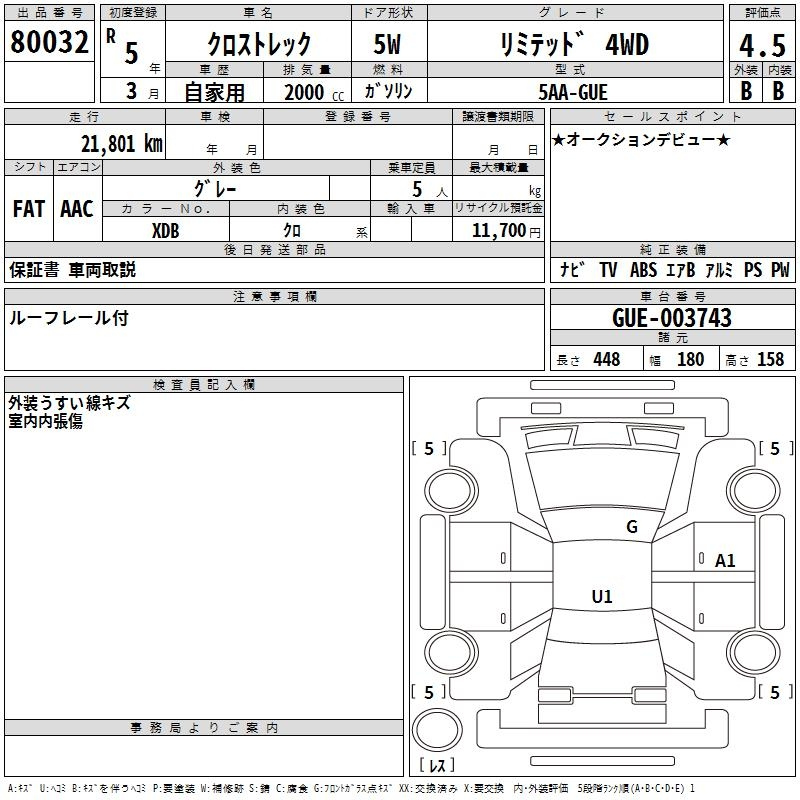 Аукционный лист SUBARU CROSSTREK 2023