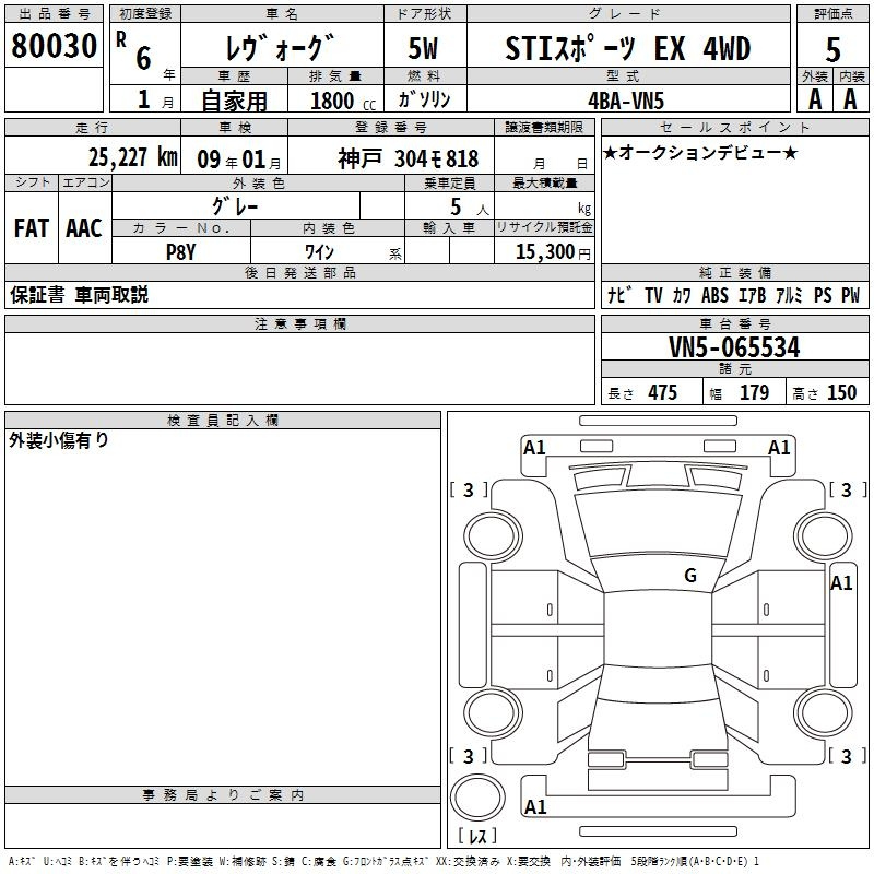 Аукционный лист SUBARU LEVORG 2024