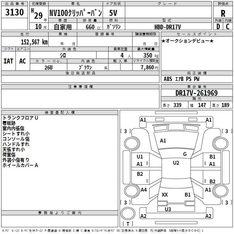 Аукционный лист NISSAN CLIPPER VAN 2017
