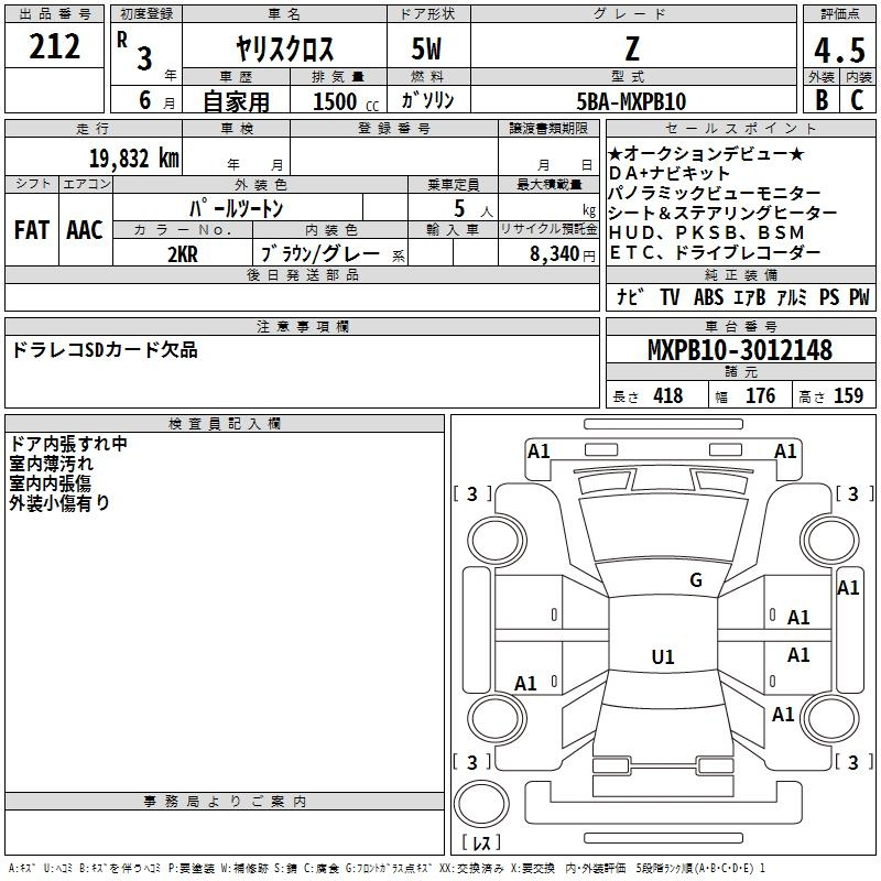 Аукционный лист TOYOTA YARIS CROSS 2021