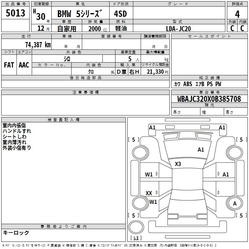 Аукционный лист BMW 5 SERIES 2018