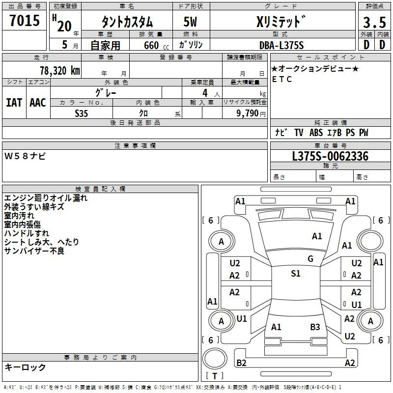 Аукционный лист DAIHATSU TANTO 2008
