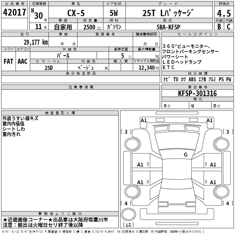Аукционный лист MAZDA CX-5 2018