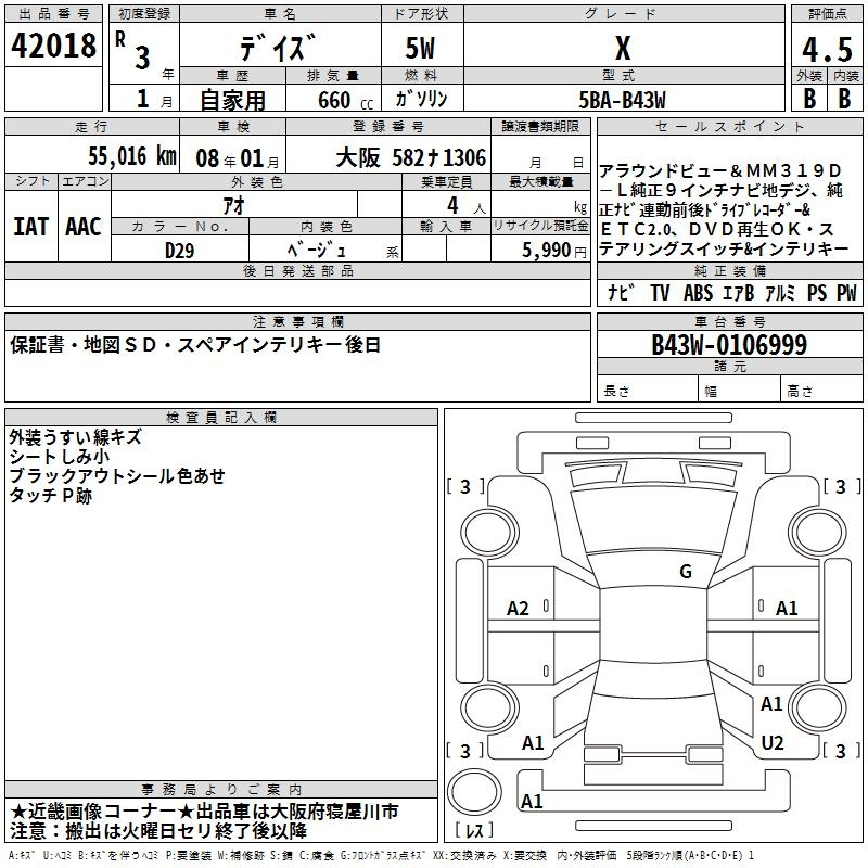 Аукционный лист NISSAN DAYZ 2021