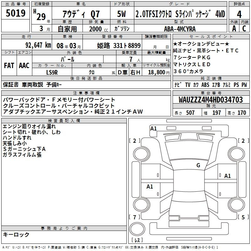 Аукционный лист AUDI Q7 2017