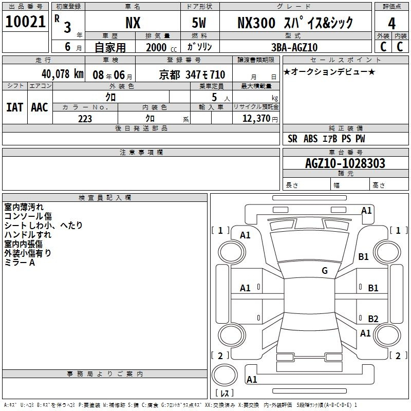 Аукционный лист LEXUS NX 2021
