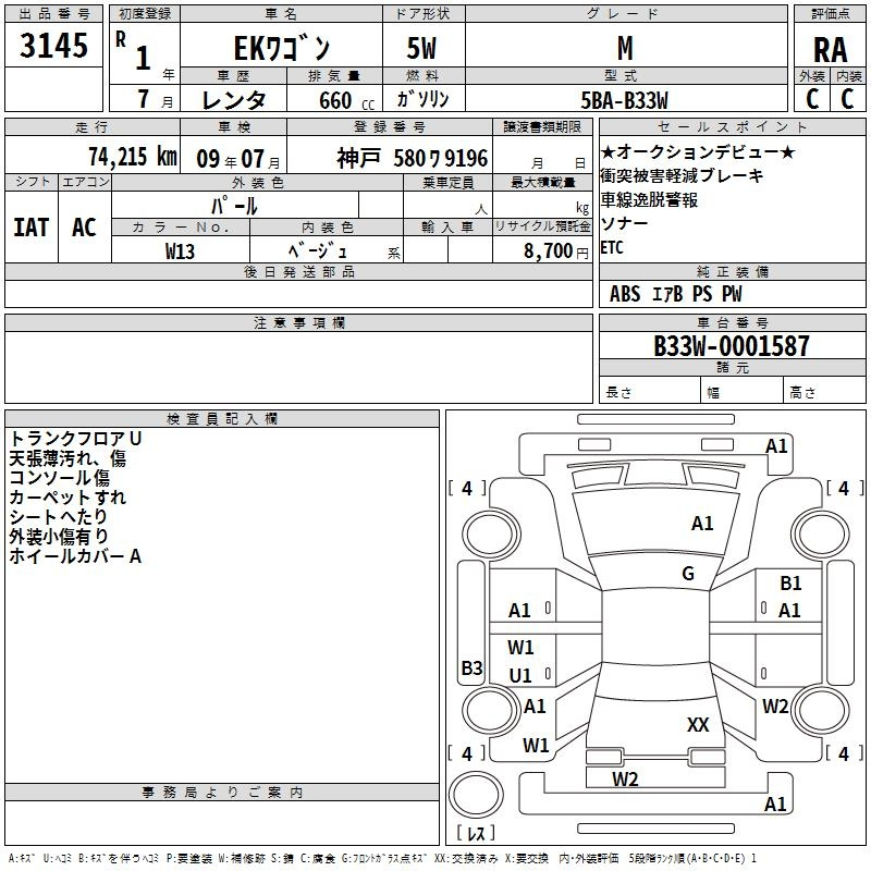 Аукционный лист MITSUBISHI EK WAGON 2019