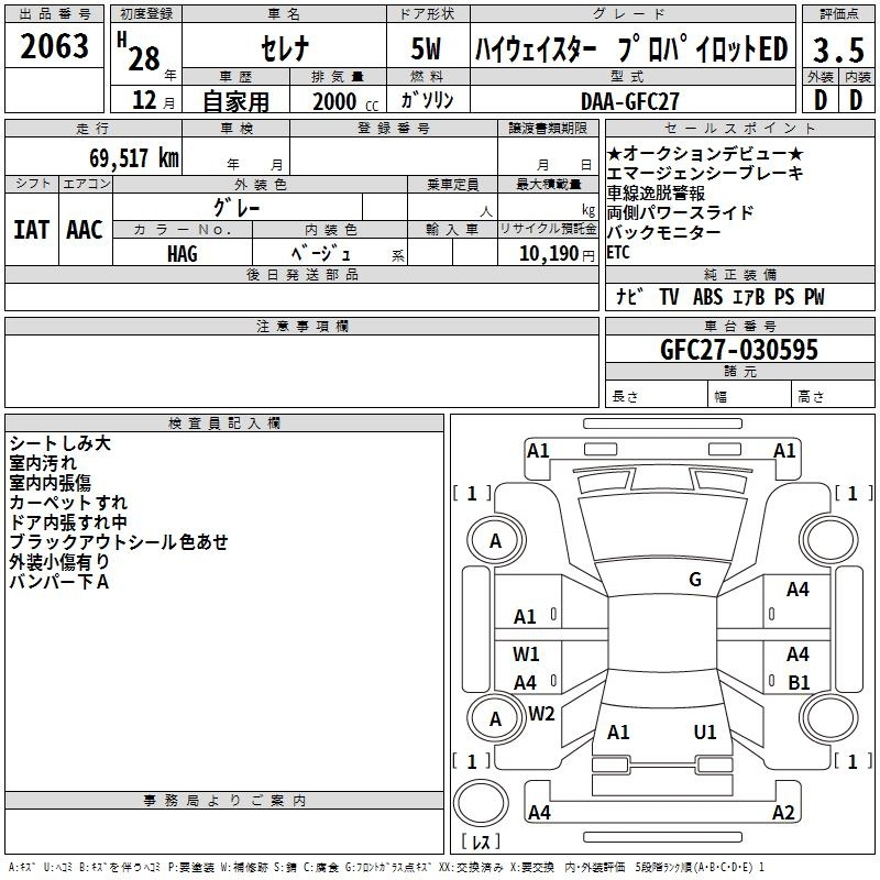 Аукционный лист NISSAN SERENA 2016