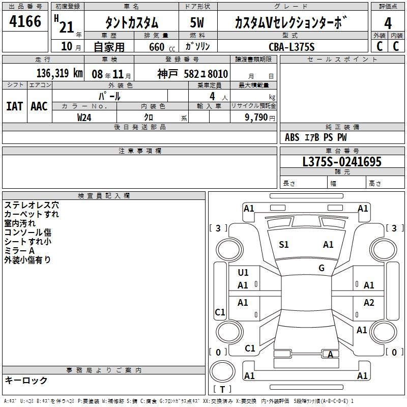 Аукционный лист DAIHATSU TANTO 2009