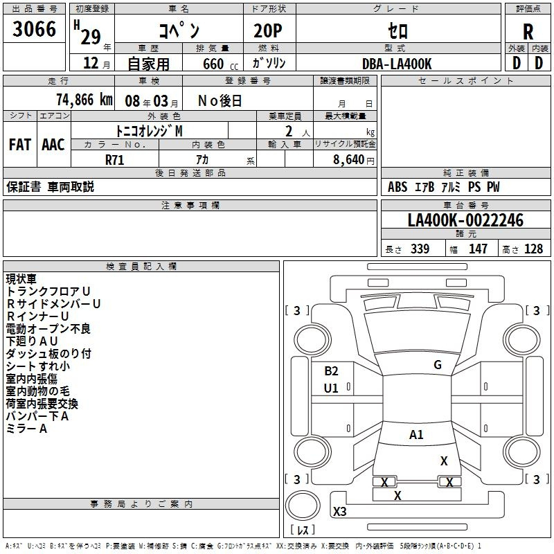 Аукционный лист DAIHATSU COPEN 2017