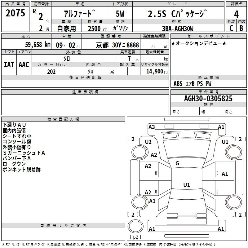 Аукционный лист TOYOTA ALPHARD 2020