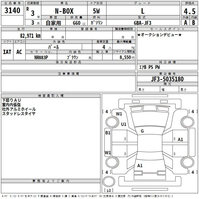 Аукционный лист HONDA N BOX 2021