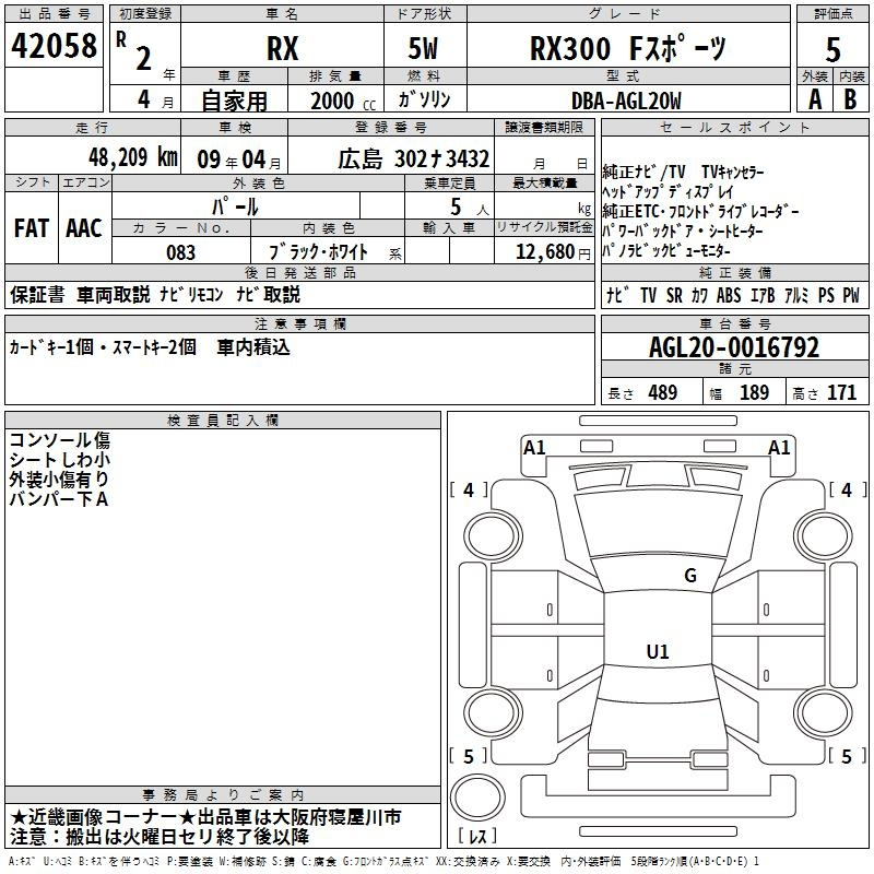 Аукционный лист LEXUS RX 2020