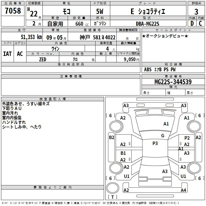 Аукционный лист NISSAN MOCO 2010
