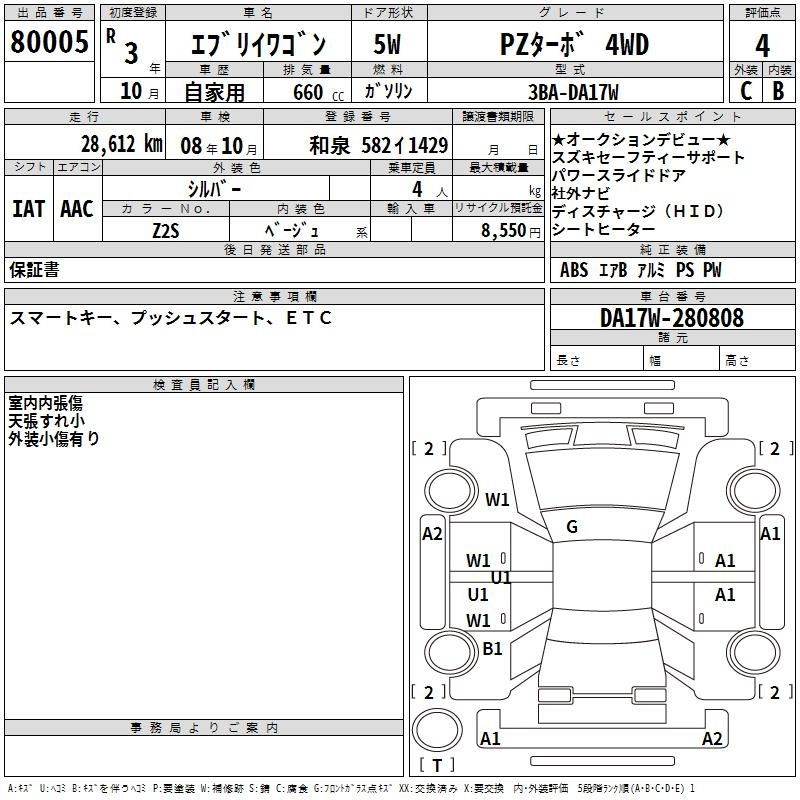 Аукционный лист SUZUKI EVERY WAGON 2021