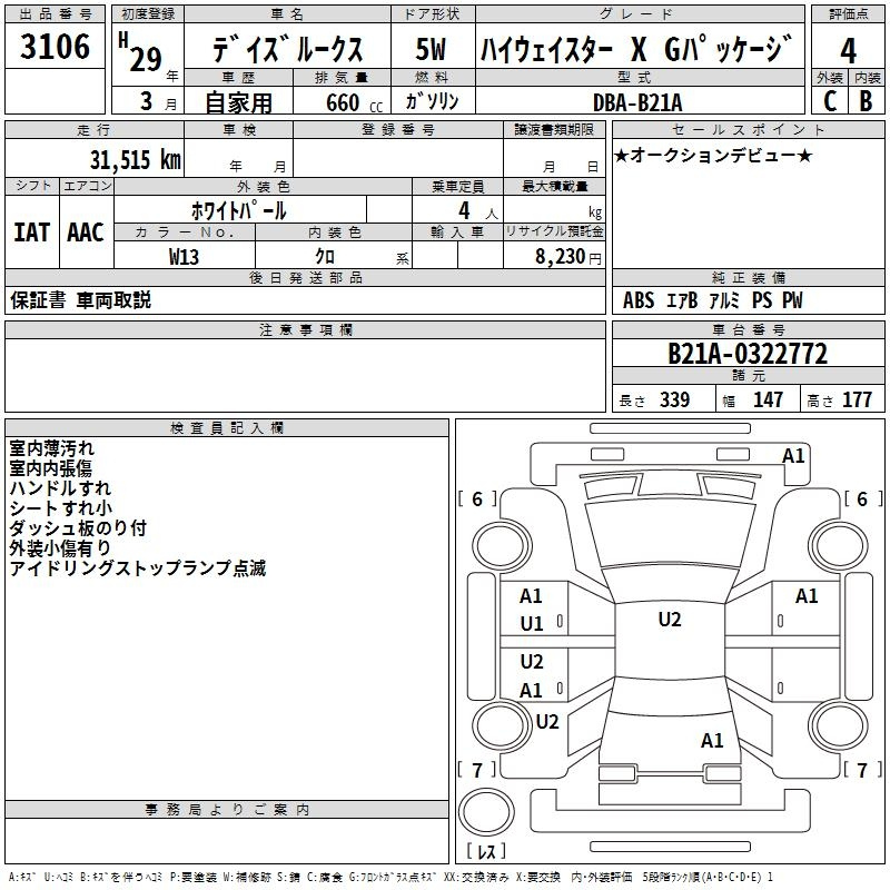 Аукционный лист NISSAN DAYZ ROOX 2017