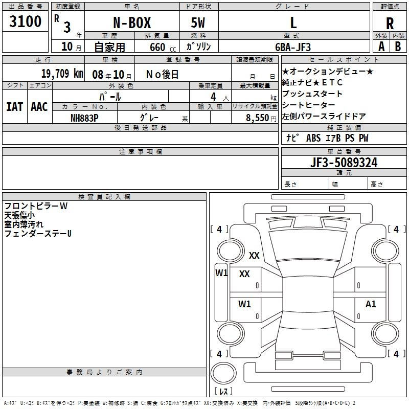 Аукционный лист HONDA N BOX 2021