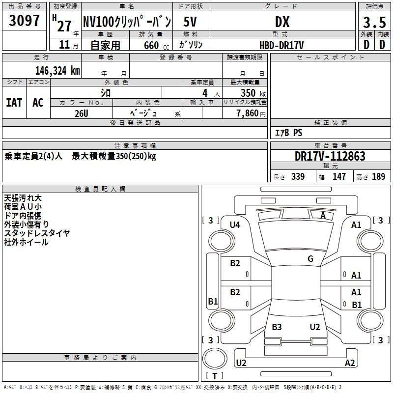Аукционный лист NISSAN CLIPPER VAN 2015