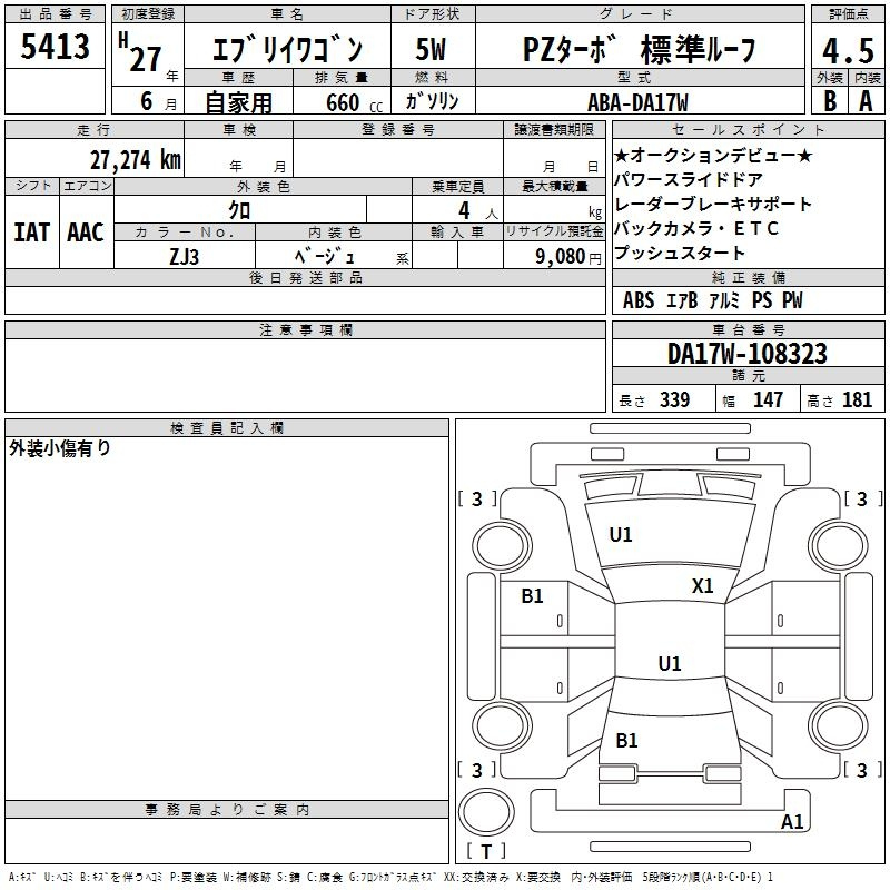 Аукционный лист SUZUKI EVERY WAGON 2015