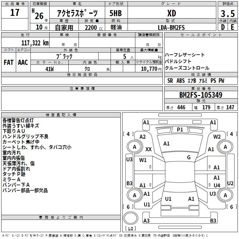 Аукционный лист MAZDA AXELA 2014