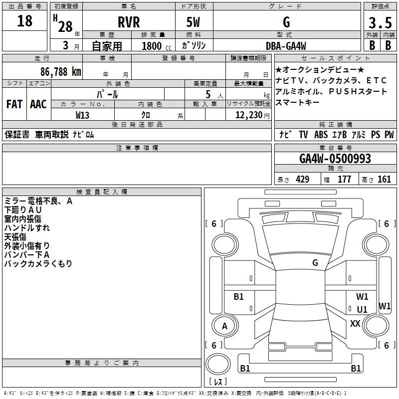 Аукционный лист MITSUBISHI RVR 2016