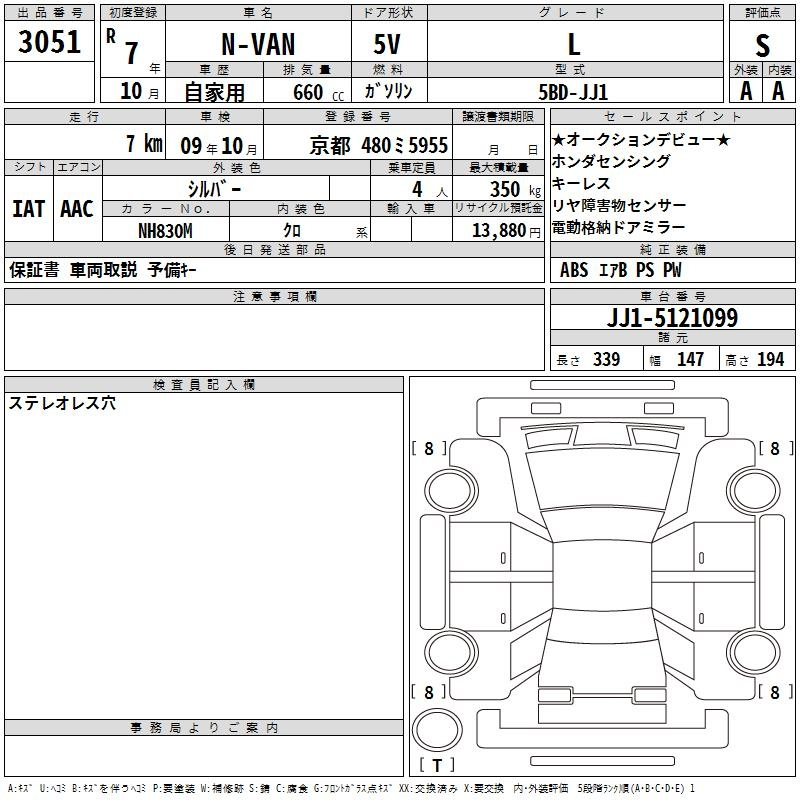 Аукционный лист HONDA N VAN 2025