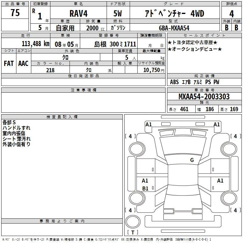 Аукционный лист TOYOTA RAV4 2019