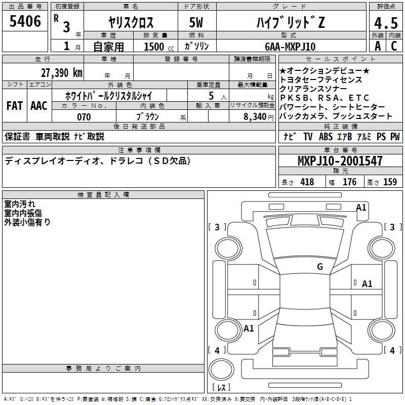 Аукционный лист TOYOTA YARIS CROSS 2021