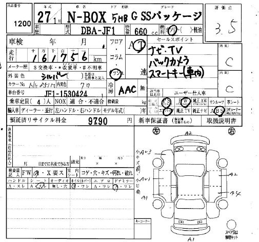 Аукционный лист HONDA N BOX 2015