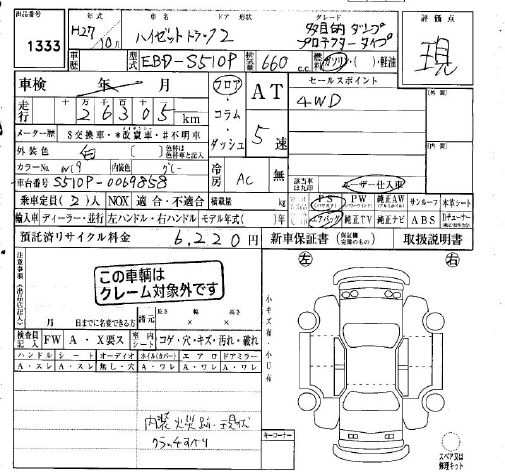Аукционный лист DAIHATSU HIJET TRUCK 2015