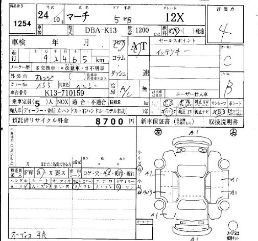 Аукционный лист NISSAN MARCH 2012