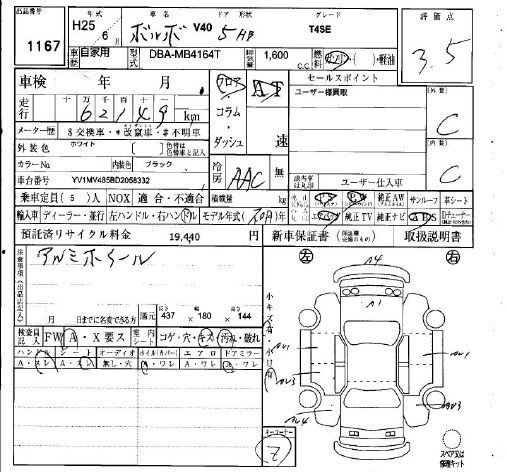 Аукционный лист VOLVO V40 2013