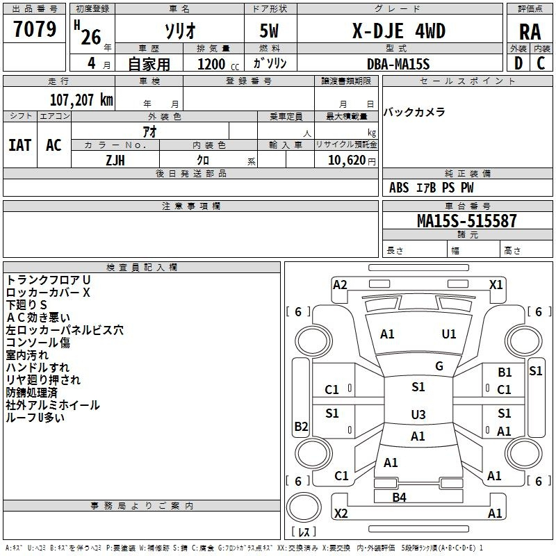 Аукционный лист SUZUKI SOLIO 2014