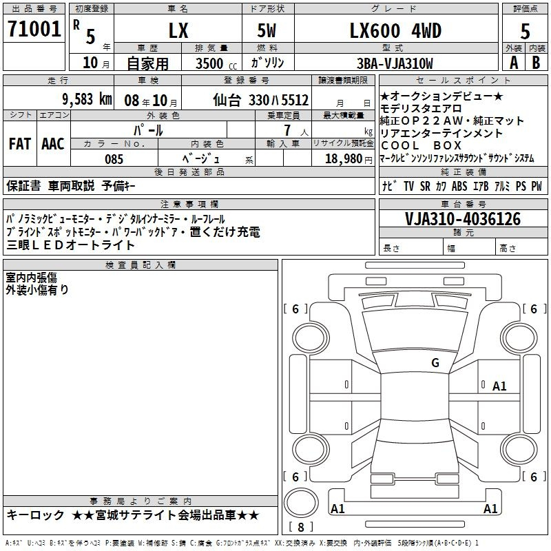 Аукционный лист LEXUS LX 2023