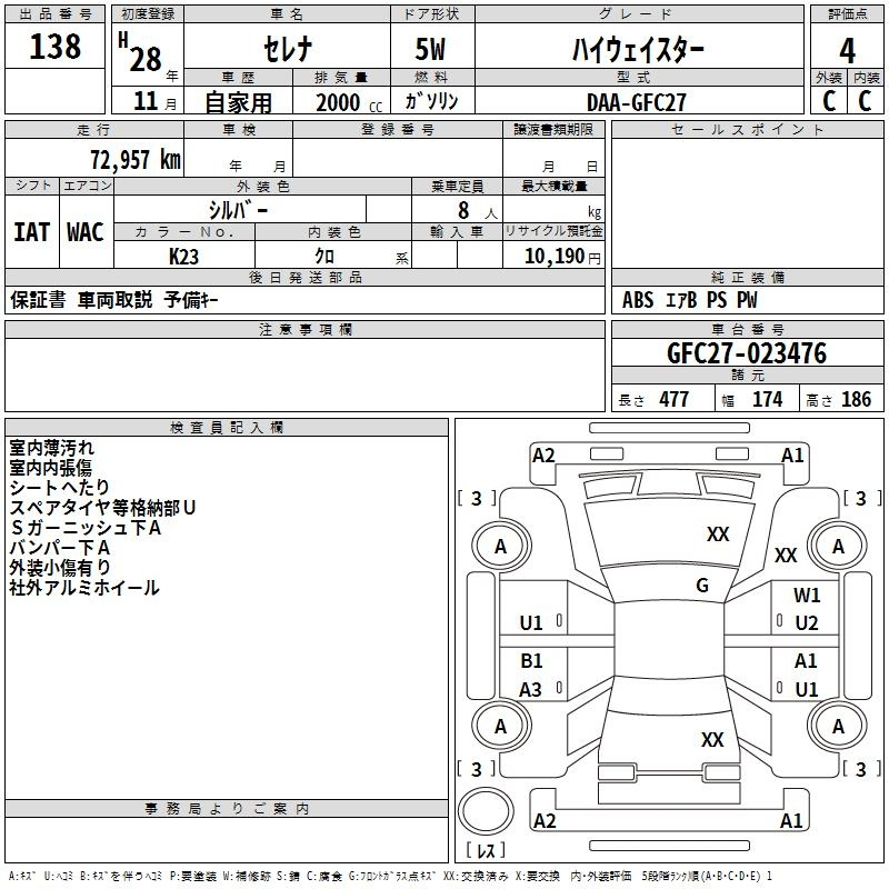 Аукционный лист NISSAN SERENA 2016