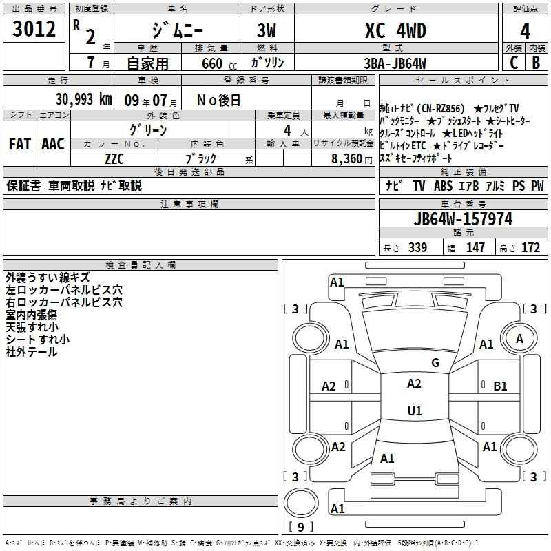 Аукционный лист SUZUKI JIMNY 2020