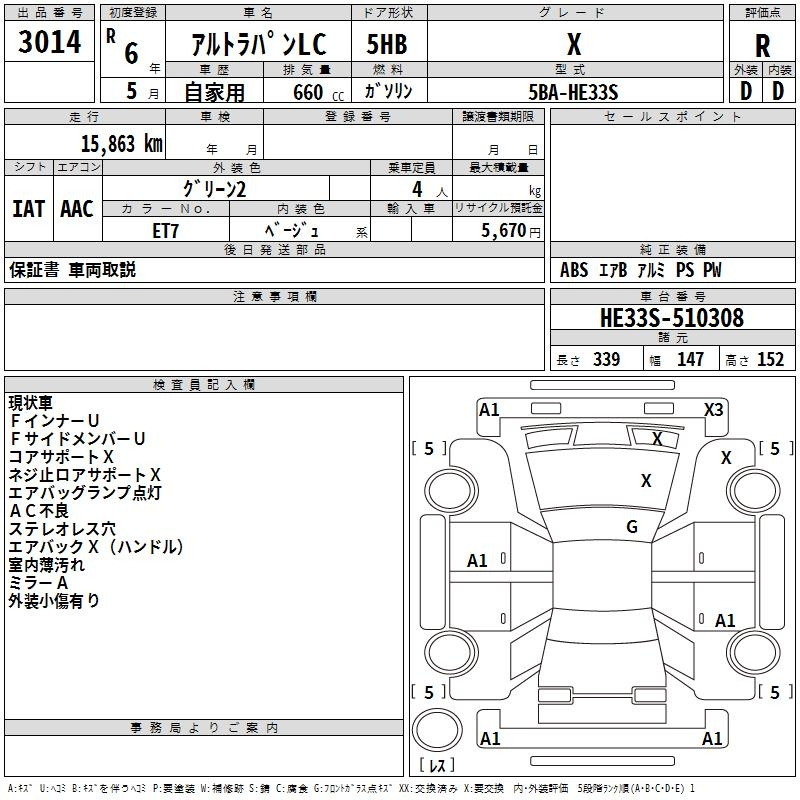 Аукционный лист SUZUKI ALTO LAPIN 2024